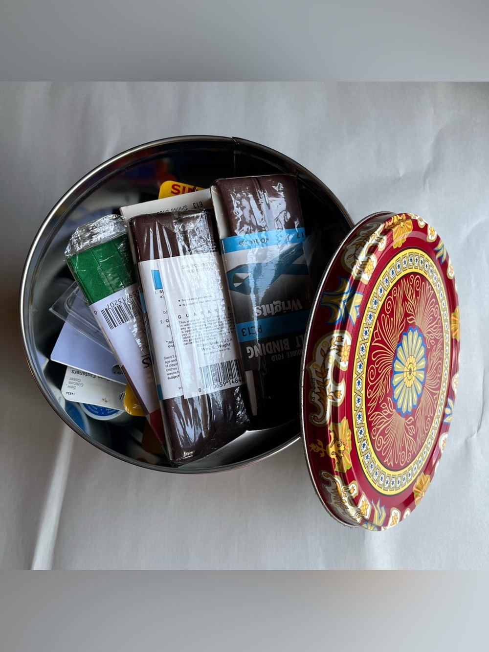 Vintage Tin Sewing Assorted Notions Accessories Button Collection